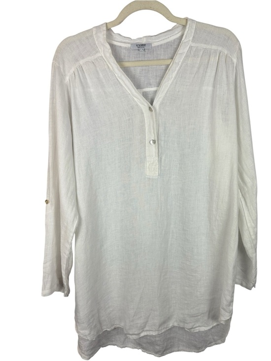 M Made In Italy Tops - ROSEMARINE Made in Italy White Linen Tunic Henley Blouse Made in Italy Size L